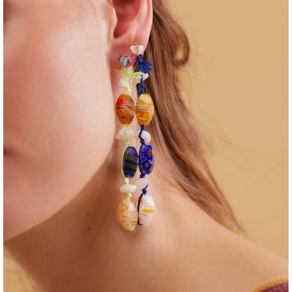 Free People Ariana Ost Voyage Dangle Earrings Artisanal Beaded Crystal Glass